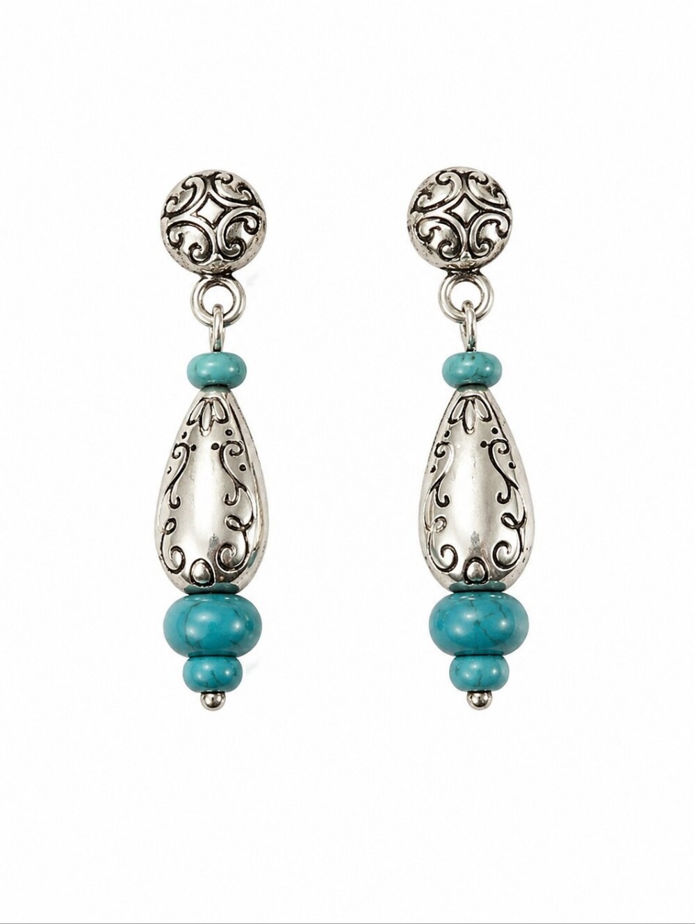 VTG BRIGHTON Hopi Dreams Silver Plated Turquoise Scroll Teardrop Dangle Earrings